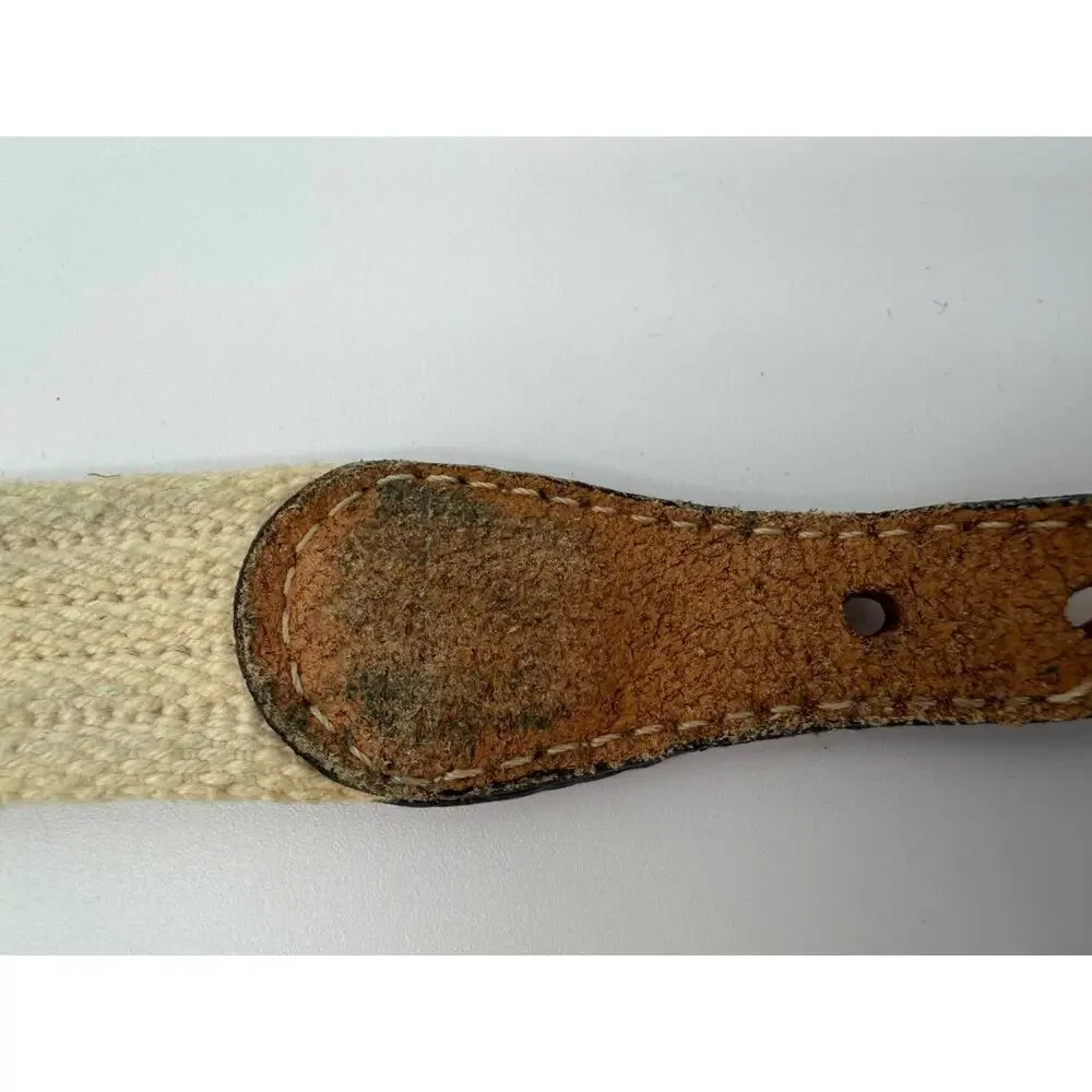 Vintage Jordache Canvas Leather Belt Cream Tan Brass Buckle Unisex USA